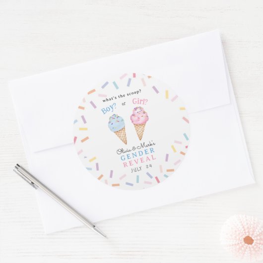 Icecream Geslacht onthullen Ronde Sticker (Envelop)