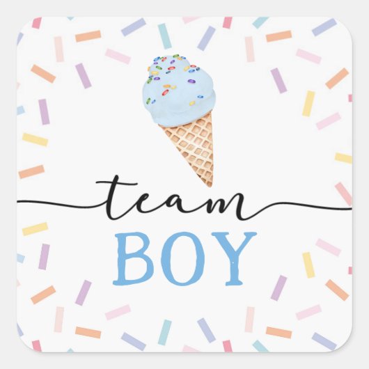 Icecream Geslacht onthullen Team Boy Vierkante Sticker (Voorkant)