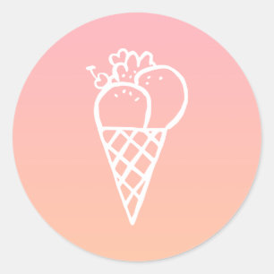 Icecream Kawaii Doodle Pastel Roze Party Favor Ronde Sticker