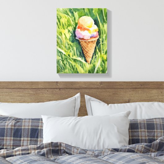 Icecream op een grasveld canvas afdruk (Insitu (Slaapkamer))
