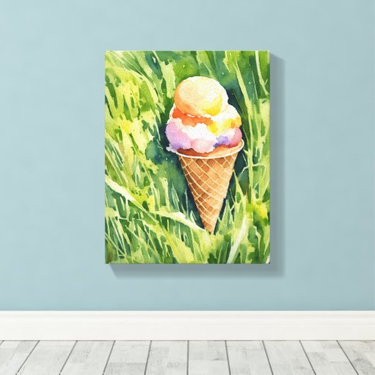 Icecream op een grasveld canvas afdruk (Insitu (Houten vloer))