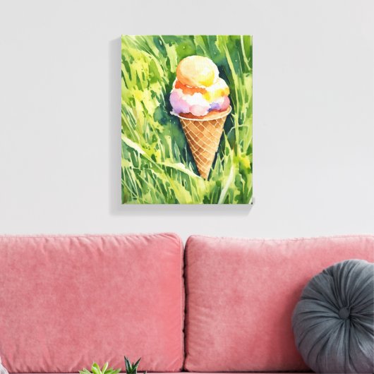 Icecream op een grasveld canvas afdruk (Insitu (Woonkamer))