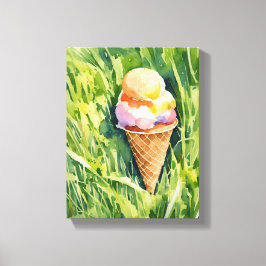 Icecream op een grasveld canvas afdruk