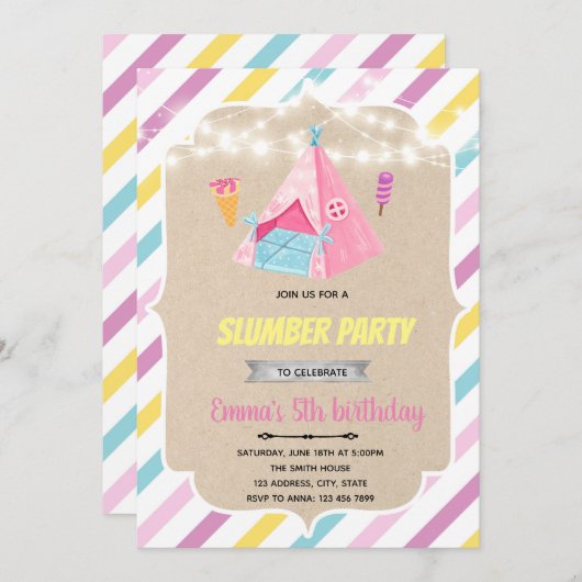 Icecream teepee slumber-uitnodiging kaart (Voorkant / Achterkant)