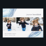 Iced Agate | Hanukkah Photo Collage Kaart<br><div class="desc">Verstuur Hanukkah groeten naar vrienden en familie met onze elegante fotokaarten. De kaart is ontworpen om drie van uw favoriete vierkantsfoto's die naast elkaar zijn geplaatst in een collage formaat,  en biedt waterverf geode-agate-segmentafbeeldingen in lichtblauw,  voor een moderne,  maar feestelijke look. Pas uw eigen Hanukkah-begroeting en familienaam/namen aan.</div>