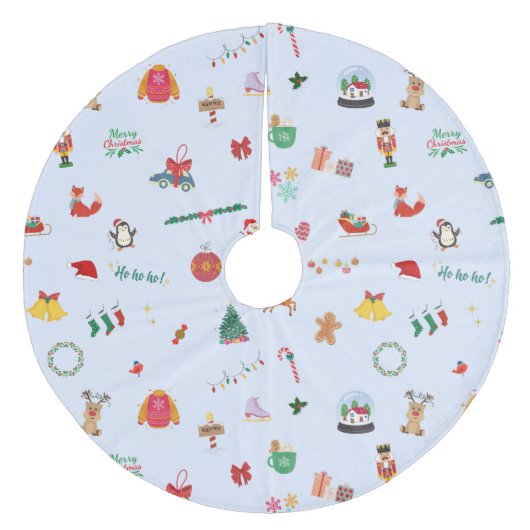 Iced Blue Santa Clause Snowman Kerstmis Fleece Kerstboom Rok (Voorkant)