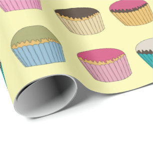 Iced Buns Cupcake Cakes Kleurrijk Patroon Geel Cadeaupapier