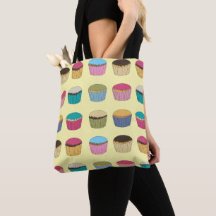Iced Buns cupcake taart kleurrijk patroongeel Tote Bag