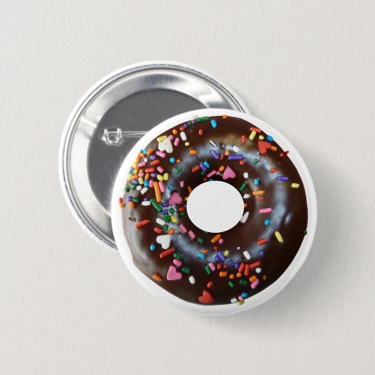 Iced Chocolate Donut W/Sprinkles Ronde Button 5,7 Cm (Voorkant /achterkant)