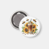 Iced Coffee & Bees & Sunflowers Floral Art Magneet (Voorkant / Achterkant)