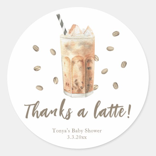 Iced Coffee brouwen Baby shower Bedankt a latte Ronde Sticker (Voorkant)