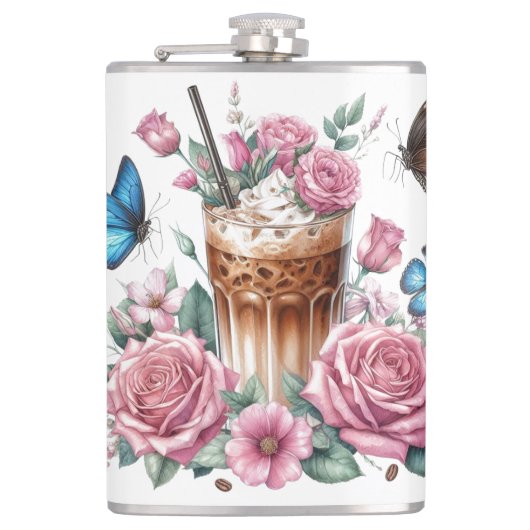 Iced Coffee & Butterfly Floral Art Heupfles (Voorkant)