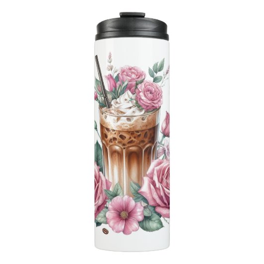 Iced Coffee & Butterfly Floral Art Thermosbeker (Voorkant)
