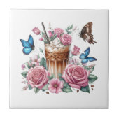 Iced Coffee & Butterfly Floral Ceramic Tile Tegeltje (Voorkant)