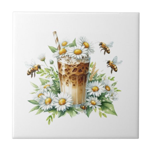 Iced Coffee & Daisy Garden Art Tegeltje (Voorkant)