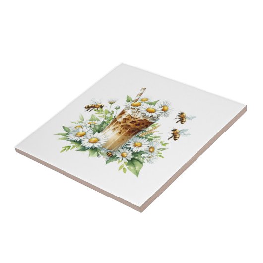 Iced Coffee & Daisy Garden Art Tegeltje (Zijkant)