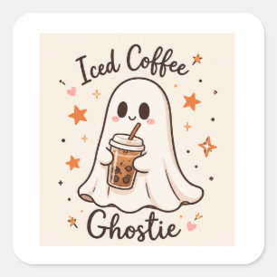 Iced Coffee Ghostie - Mooie Halloween Vinyl Sticke Vierkante Sticker