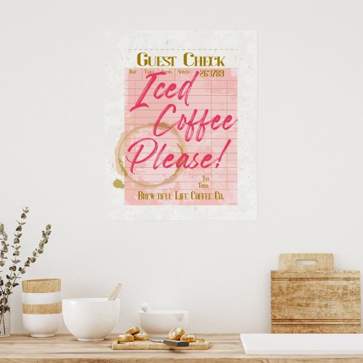 Iced Coffee Guest Check Ontvangst Koffiebar Lover Poster (Keuken)