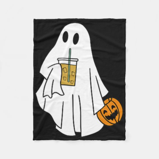 Iced Coffee Halloween Schattigee Kleine Geest Pomp Fleece Deken (Voorkant)