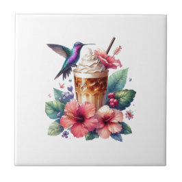 Iced Coffee & Hummingbird Floral Art Tegeltje