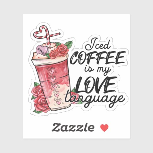 Iced Coffee Love Taal Roze Rood Valentijns Sticker (Vel)