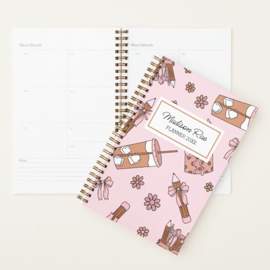 Iced Coffee Planner Lover Coquette Naam Monogram (Display)