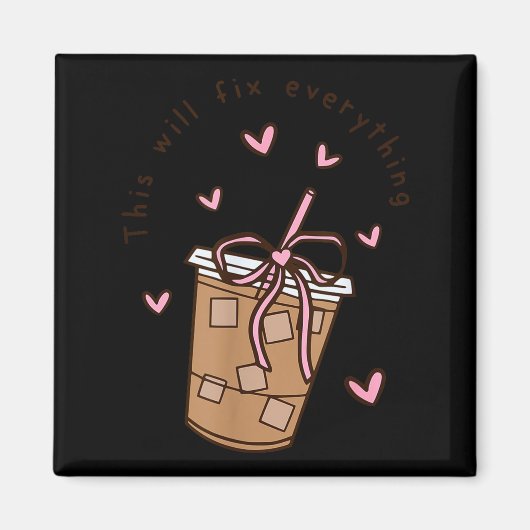 Iced Coffee Quote Saying Sarcastic Nk Girly Bow He Magneet (Voorkant)