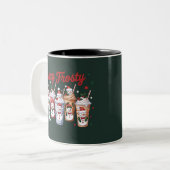Iced Coffee Stay Frosty Kerst Sneeuwman Kerstmis Tweekleurige Koffiemok (Voorkant links)