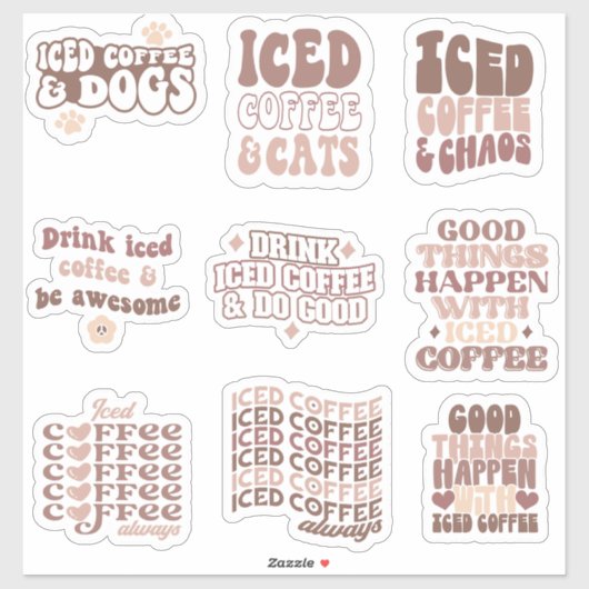 Iced Coffee Stickers pack retro groovy (Vel)