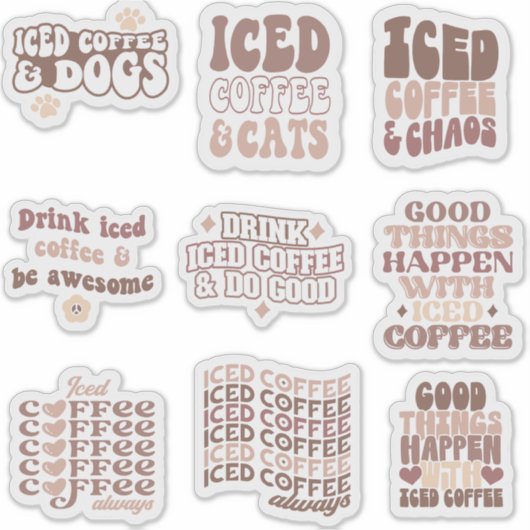 Iced Coffee Stickers pack retro groovy (Voorkant)