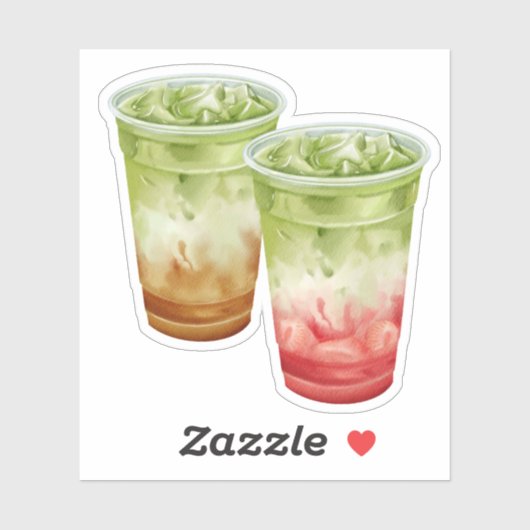 Iced Coffee & Strawberry Matcha Besties Sticker (Vel)