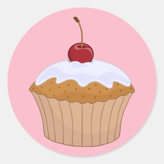 Iced Cupcake Cherry Op Top Ronde Sticker (Voorkant)