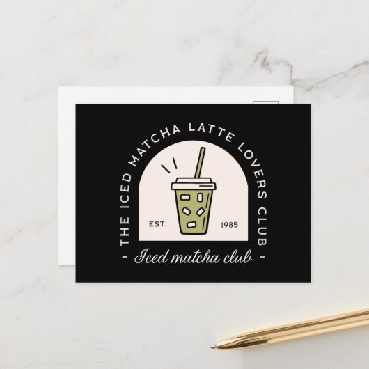 Iced matcha latte lovers club besties retro fancy briefkaart (Voorkant / Achterkant in situ)