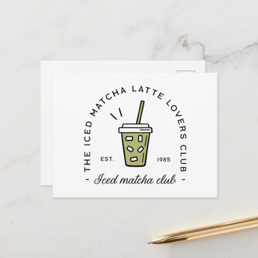 Iced matcha latte lovers club esthetiek briefkaart (Voorkant / Achterkant in situ)