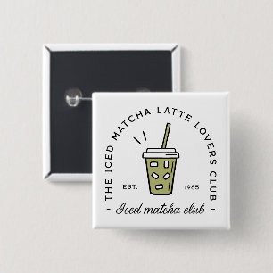 Iced matcha latte lovers club vierkante button 5,1 cm