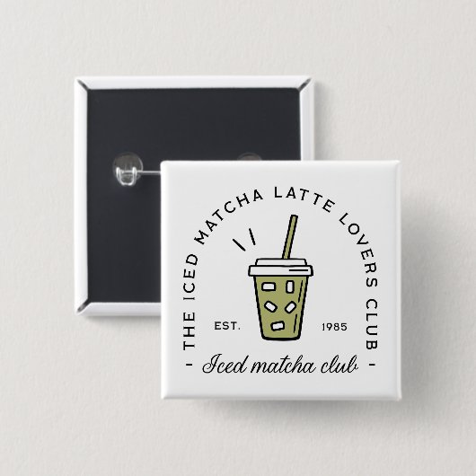 Iced matcha latte lovers club vierkante button 5,1 cm (Voorkant /achterkant)