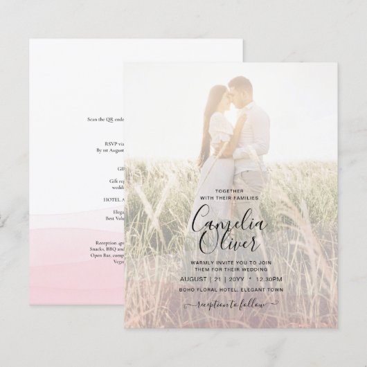 Iced Pink ombre Wedding Invite (Voorkant / Achterkant)
