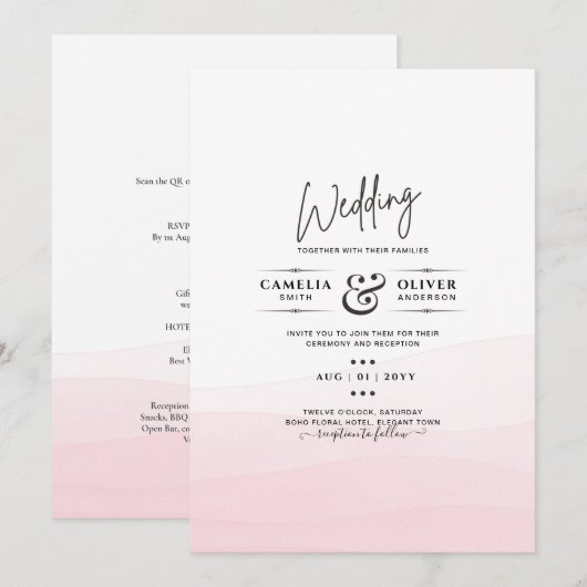Iced Pink ombre Wedding Invite Kaart (Voorkant / Achterkant)