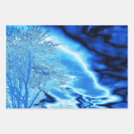 Iced Winter Tree Cobalt Blue Sky Inpakpapier Vel