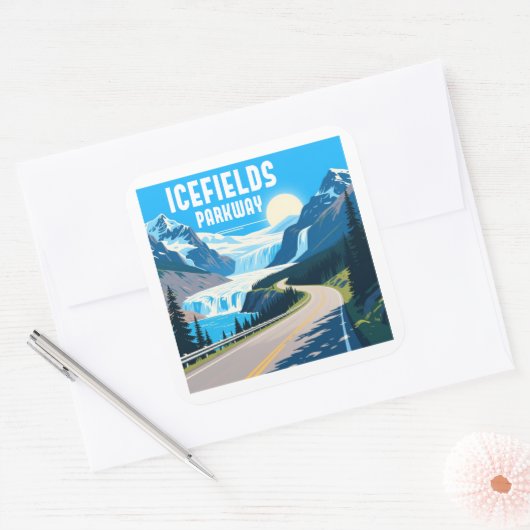 Icefields Parkway Alberta Canada Landschap Vierkante Sticker (Envelop)