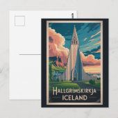 Iceland Hallgrimskirkja Illustration Travel Art Briefkaart (Voorkant / Achterkant)