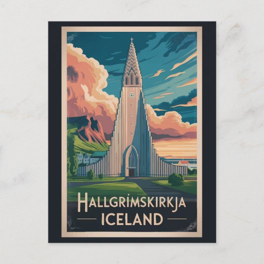 Iceland Hallgrimskirkja Illustration Travel Art Briefkaart (Voorkant)