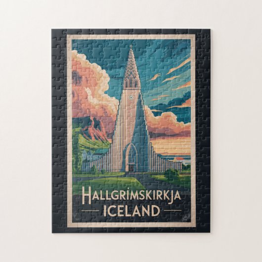 Iceland Hallgrimskirkja Illustration Travel Art Legpuzzel (Verticaal)