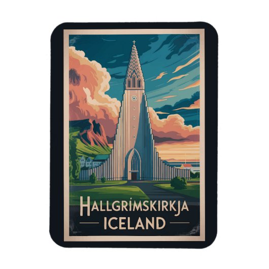 Iceland Hallgrimskirkja Illustration Travel Art Magneet (Verticaal)