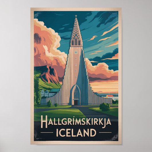 Iceland Hallgrimskirkja Illustration Travel Art Poster (Voorkant)