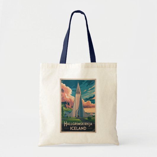Iceland Hallgrimskirkja Illustration Travel Art Tote Bag (Voorkant)
