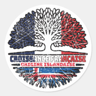 Iceland Icelandic French France Tree Roots Flag Ronde Sticker