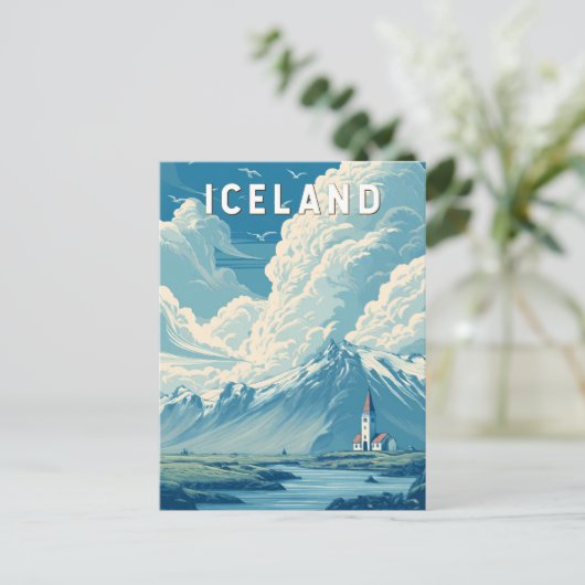 Iceland Illustration Travel Art Vintage Briefkaart (Staand voorkant)