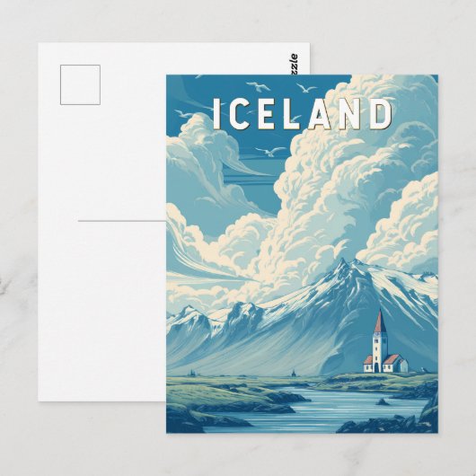 Iceland Illustration Travel Art Vintage Briefkaart (Voorkant / Achterkant)