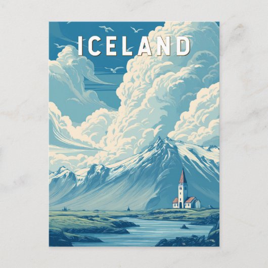 Iceland Illustration Travel Art Vintage Briefkaart (Voorkant)